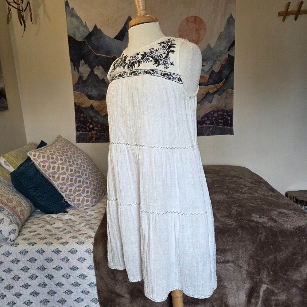 Max Studio White Embroidered Boho Cotton Midi Dress Small Sleeveless Summer - Picture 7 of 16